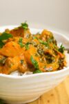 Tomato Squash Curry over rice in a bowl p2
