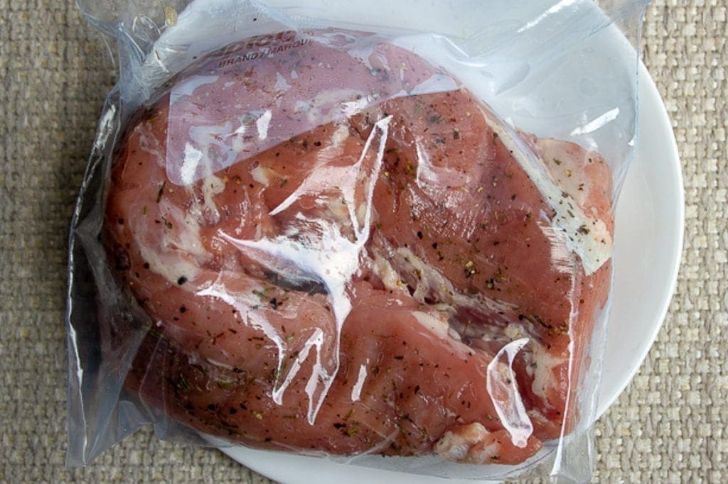 seasoned tenderloin in bag before sous vide