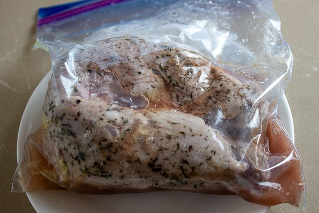 seasoned tenderloin in bag after sous vide