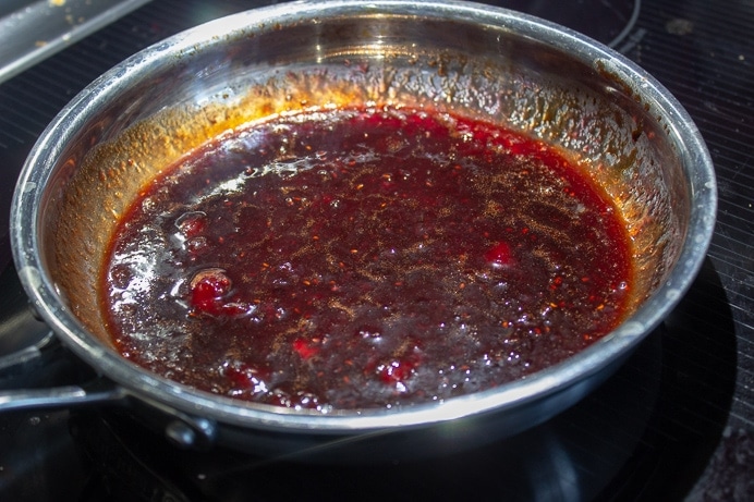 balsamic raspberry sauce in pan