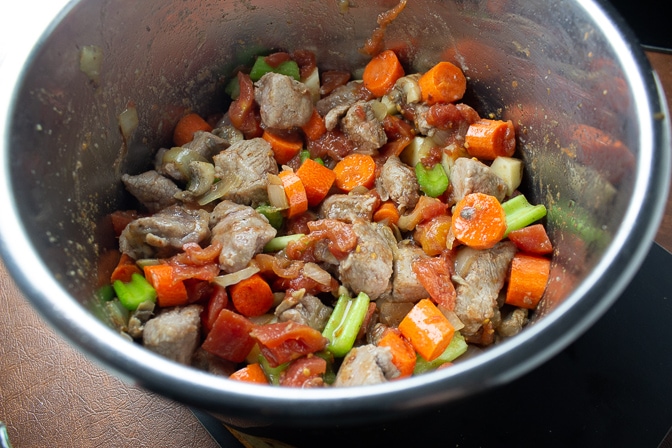 veal, onions, carrots, celery sauteed in instant pot