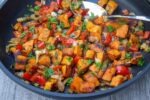 vegetarian sweet potato hash in pan p3