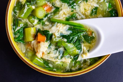 Egg Drop Soup with Vegetables in a bowl f