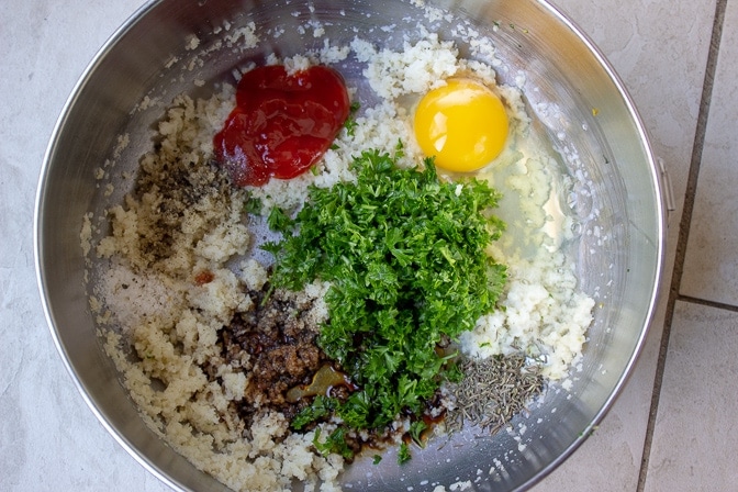 breadcrumb and seasoning mixture for chicken meatloaf in bowl