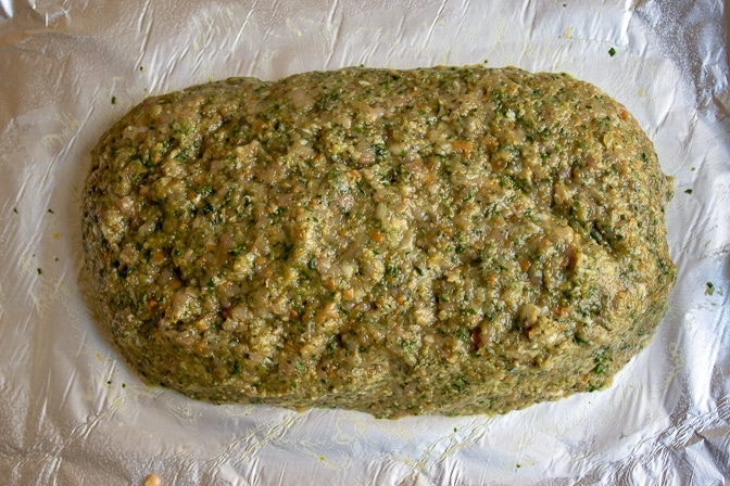 chicken meatloaf formed on pan