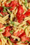 Fresh tomato pasta with lemon and olives in a serving bowl p2