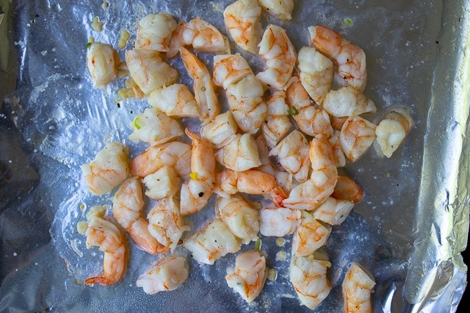 cooked shrimp cut in pieces