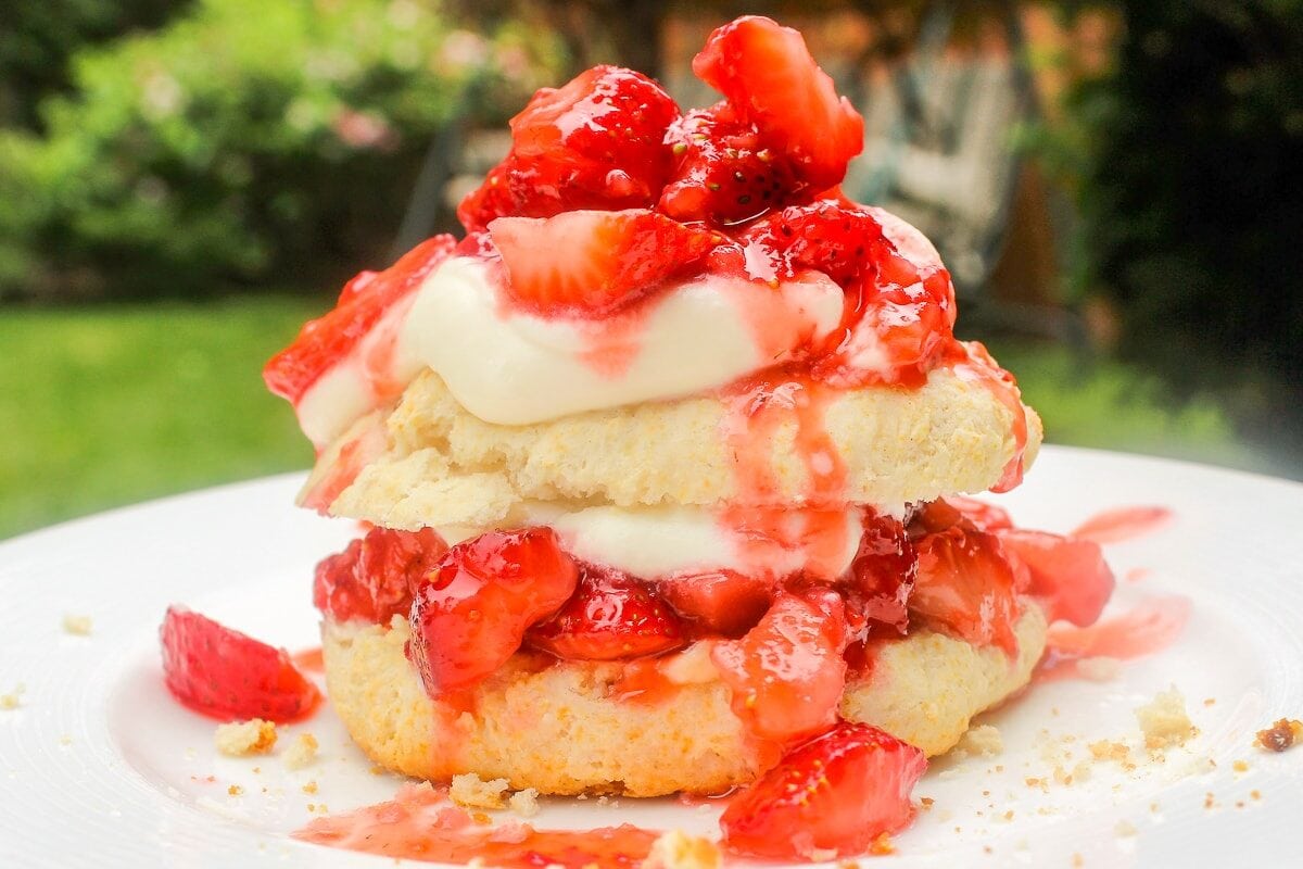 assembled biscuit strawberry shortcake on plate1