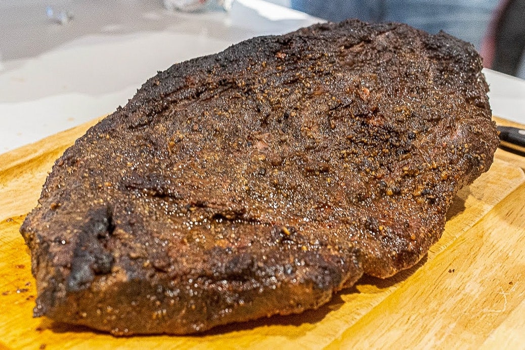 smoked brisket on cutting board