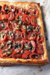 Puff Pastry Tomato Tart after baking. not yet cut in squares p