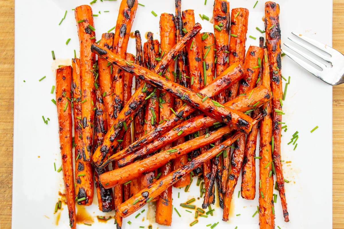 grilled carrots with balsamic glaze on plate ff