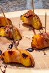 grilled peaches wrapped in prosciutto on toothpicks p3