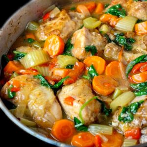 chicken and vegetables in sauce in skillet 1