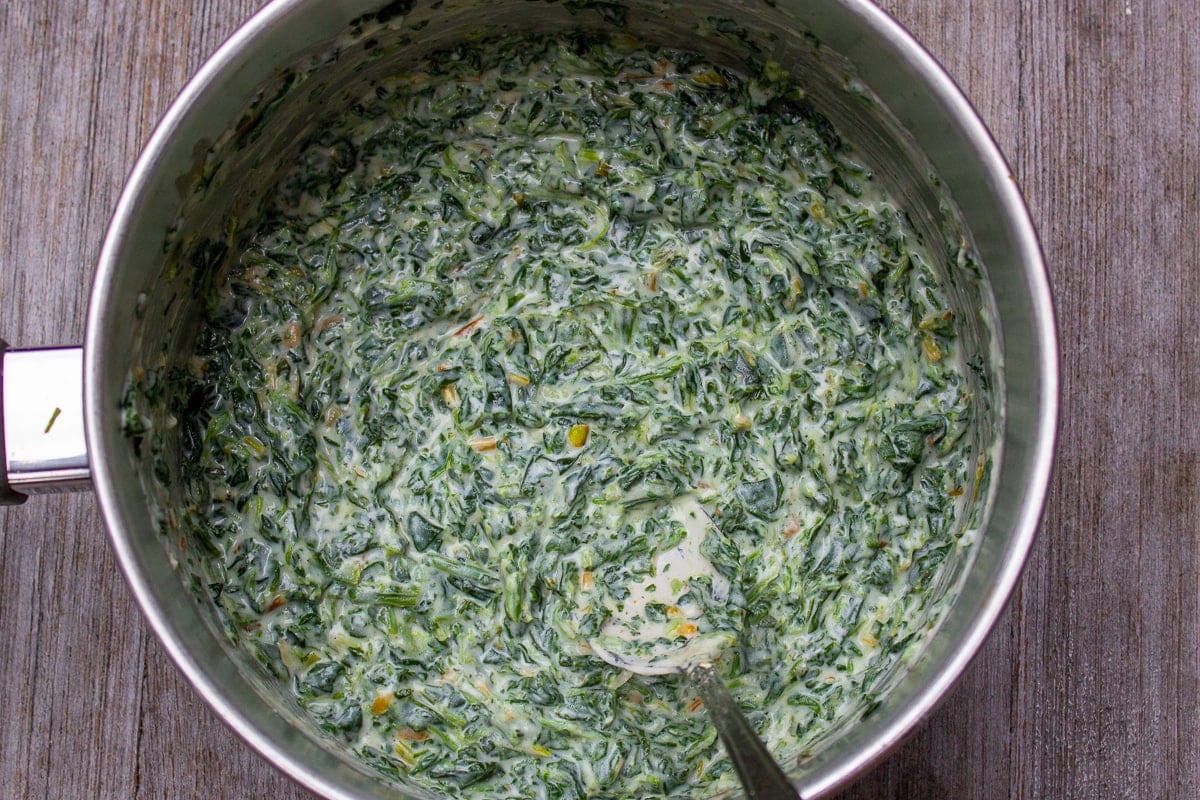 creamed spinach in pot
