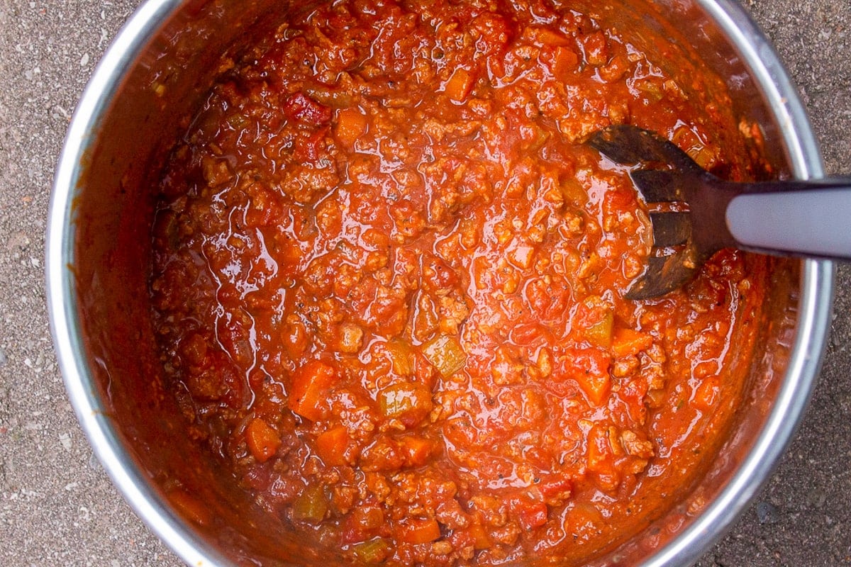 finished vegetarian bolognese in the instant pot
