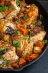 Moroccan roast chicken with sweet potatoes and prunes in skillet p2