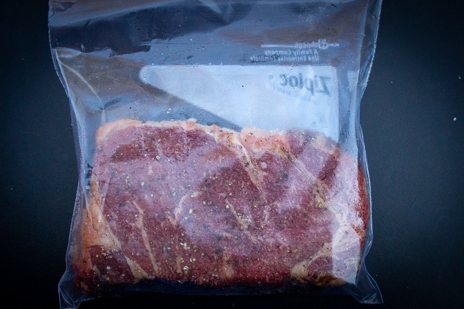 steak in sealed bag