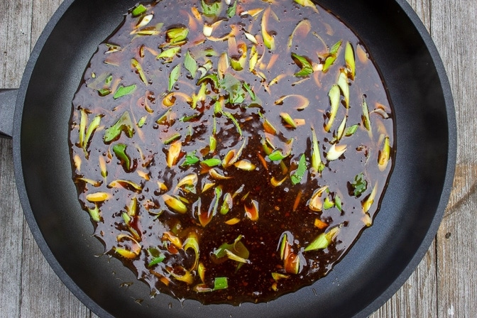 mongolian beef sauce in pan