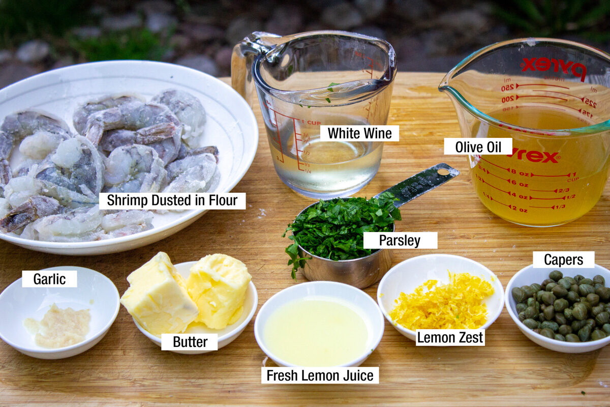 raw shrimp, butter, oil, lemon zest, parsley, broth, garlic.