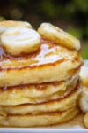 stack of ricotta pancakes with caramelized bananas p3
