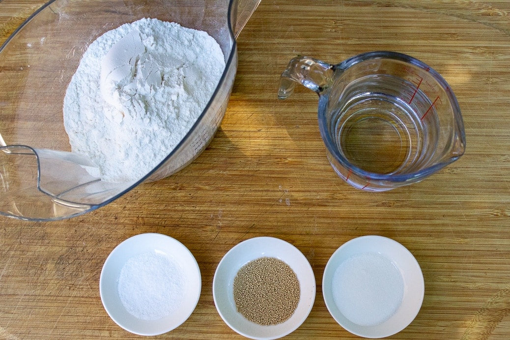 flour, salt, sugar, yeast, water