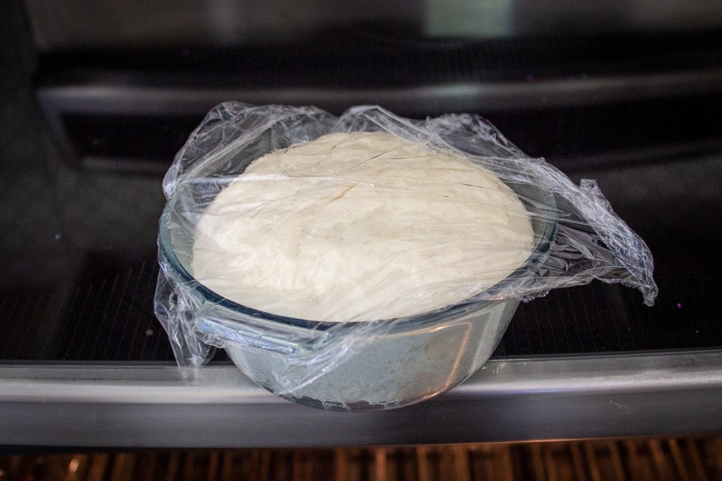 naan dough risen in bowl