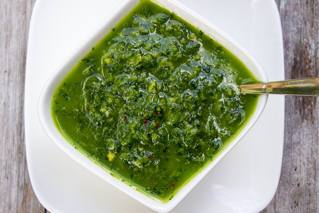 herb sauce in dish on a plate 3