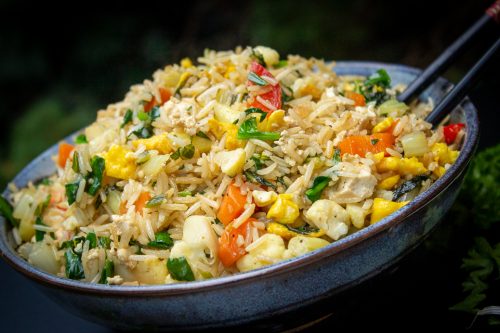 Chinese vegetable fried rice in a bowl