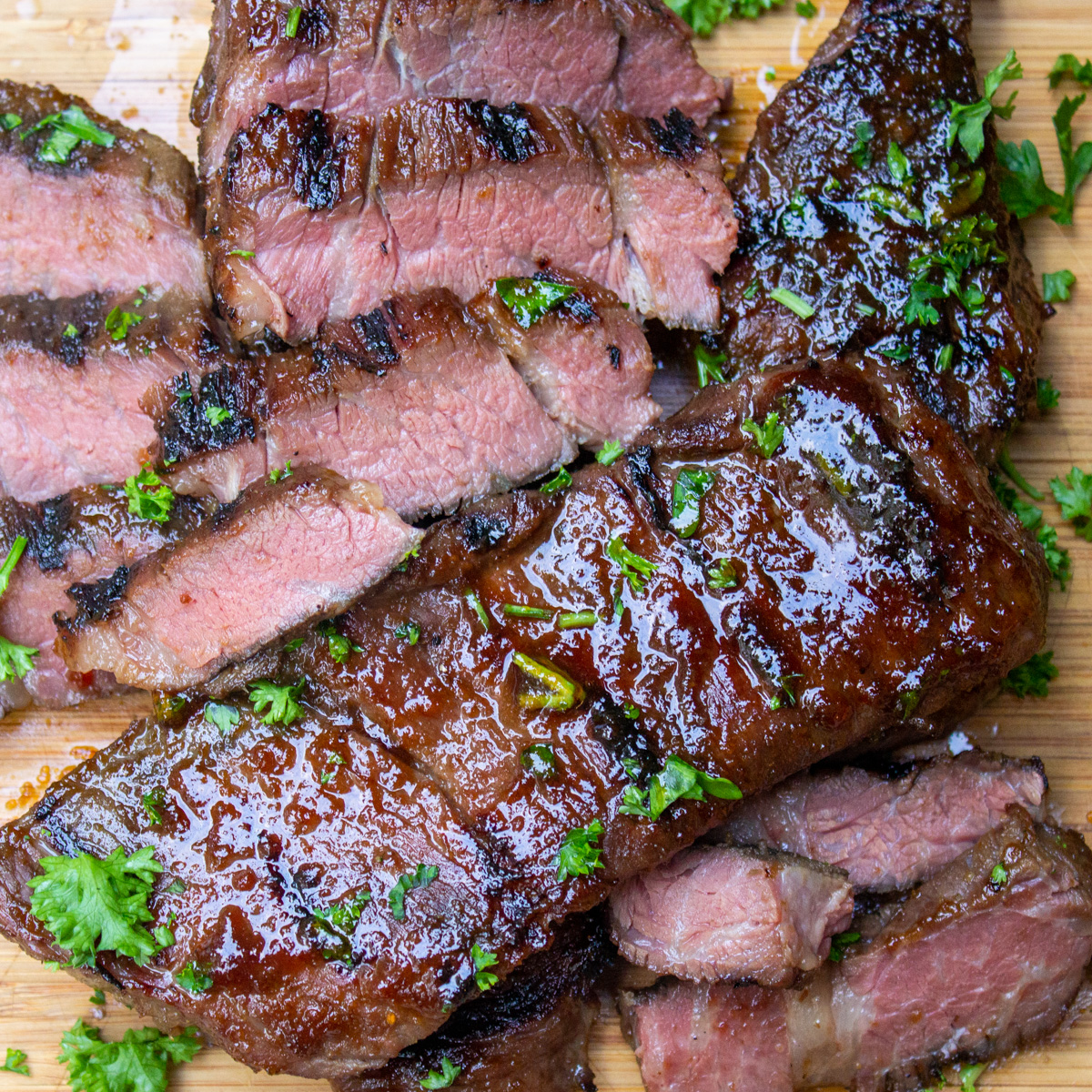 sliced Korean short ribs sous vide on cutting board