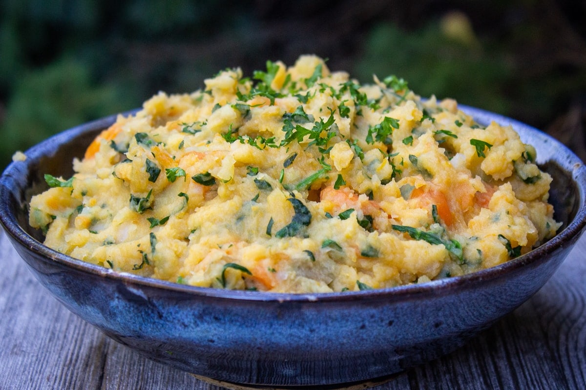 root vegetable mash in bowl on table
