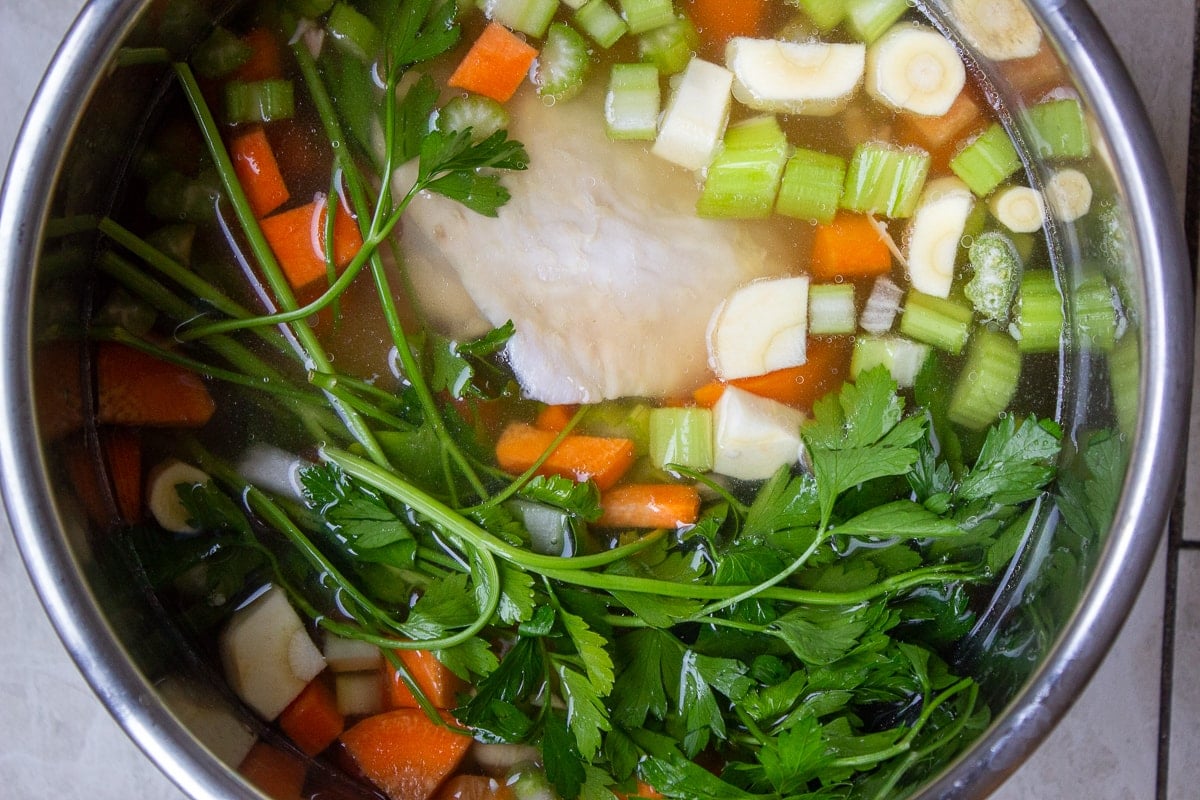 all turkey soup ingredients in instant pot before cooking