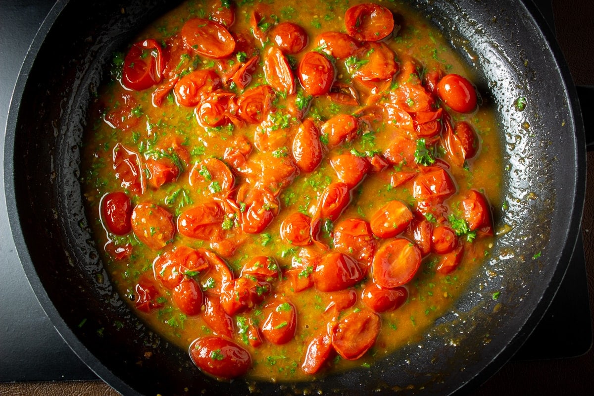 cherry tomato sauce in pan