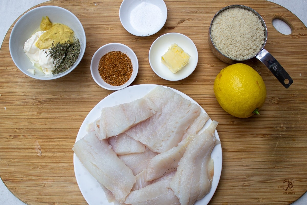 haddock pieces, butter, panko, lemon, cajun seasoning, seasoned mayo coating, salt