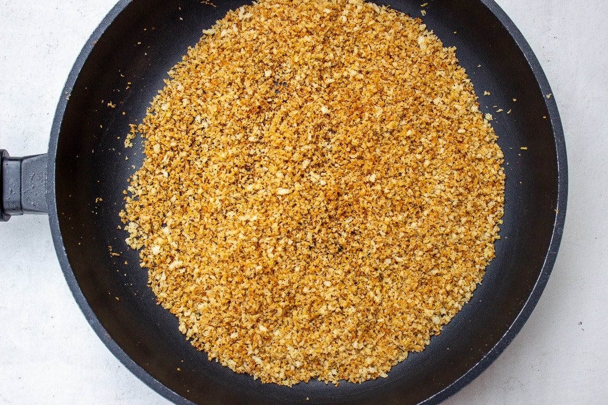 toasted panko crumbs in pan