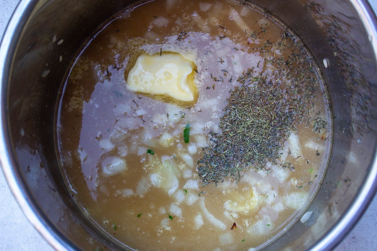 seasonings, broth rice onions in instant pot