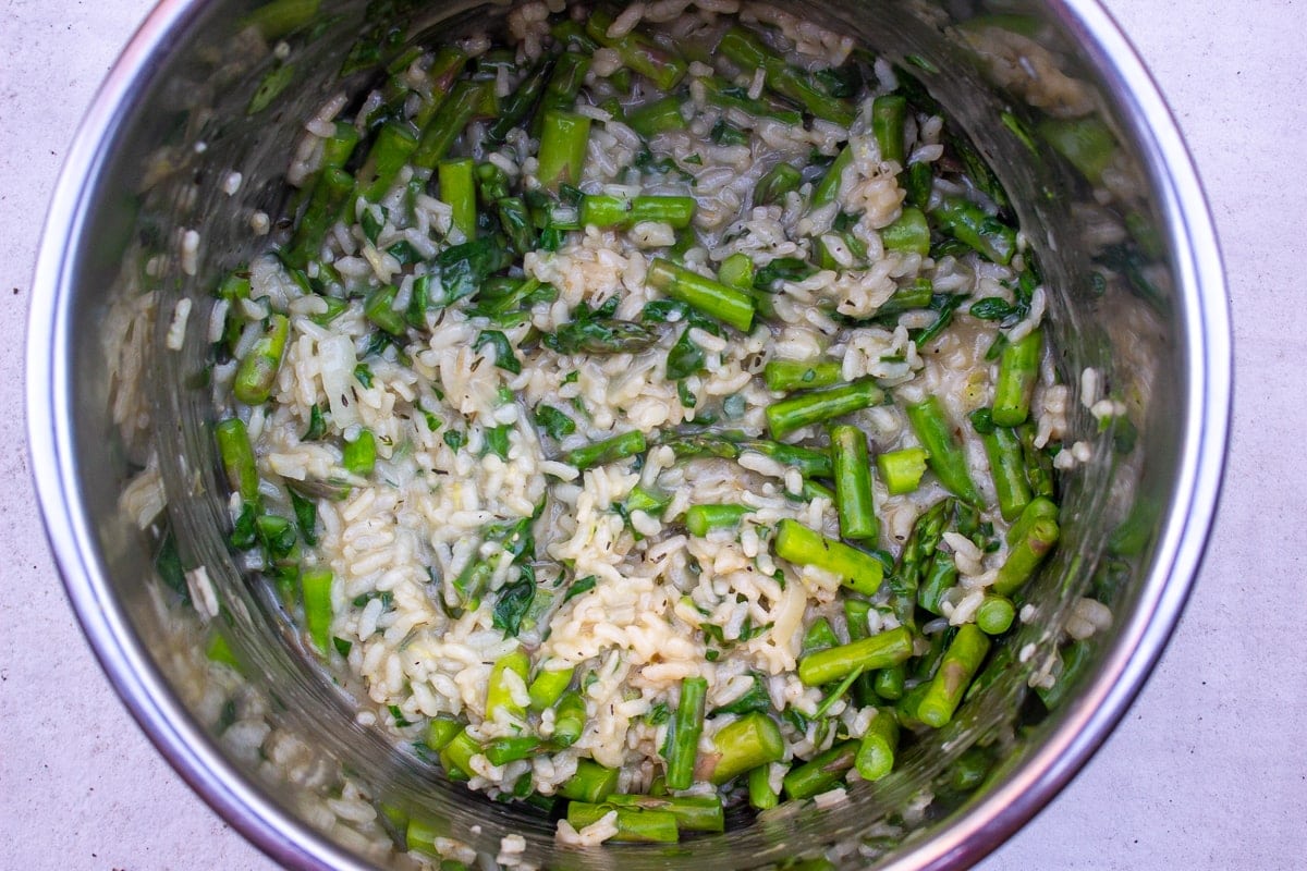cooked lemon asparagus risotto in instant pot