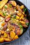 roasted chicken and potatoes in skillet p1