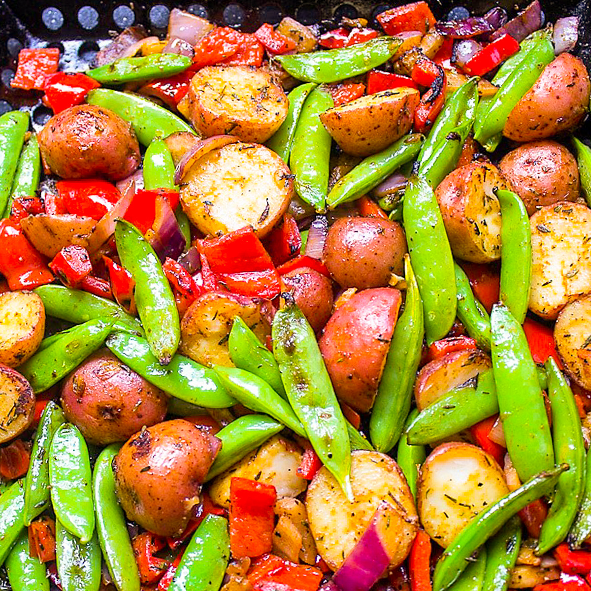 grilled veggies and potatoes in grill basket