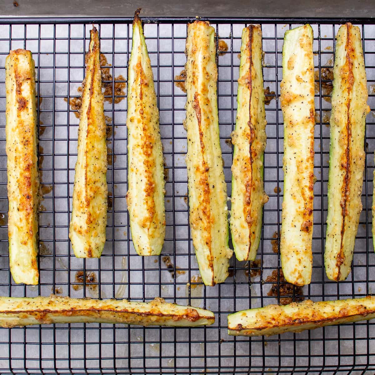 roasted zucchini spears on rack-1