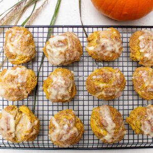 glazed pumpkin scones on rack