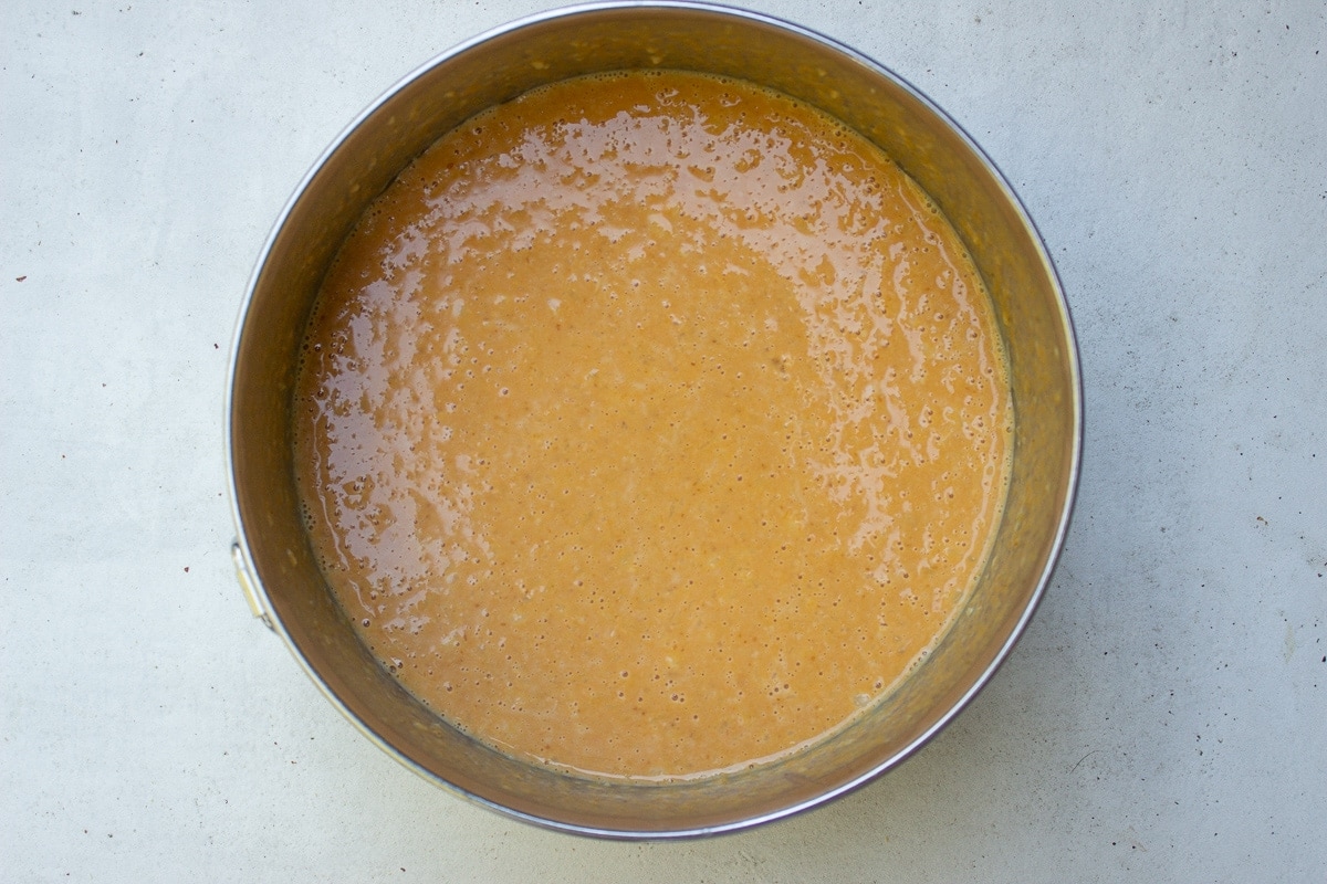 wet ingredients and sugar in bowl