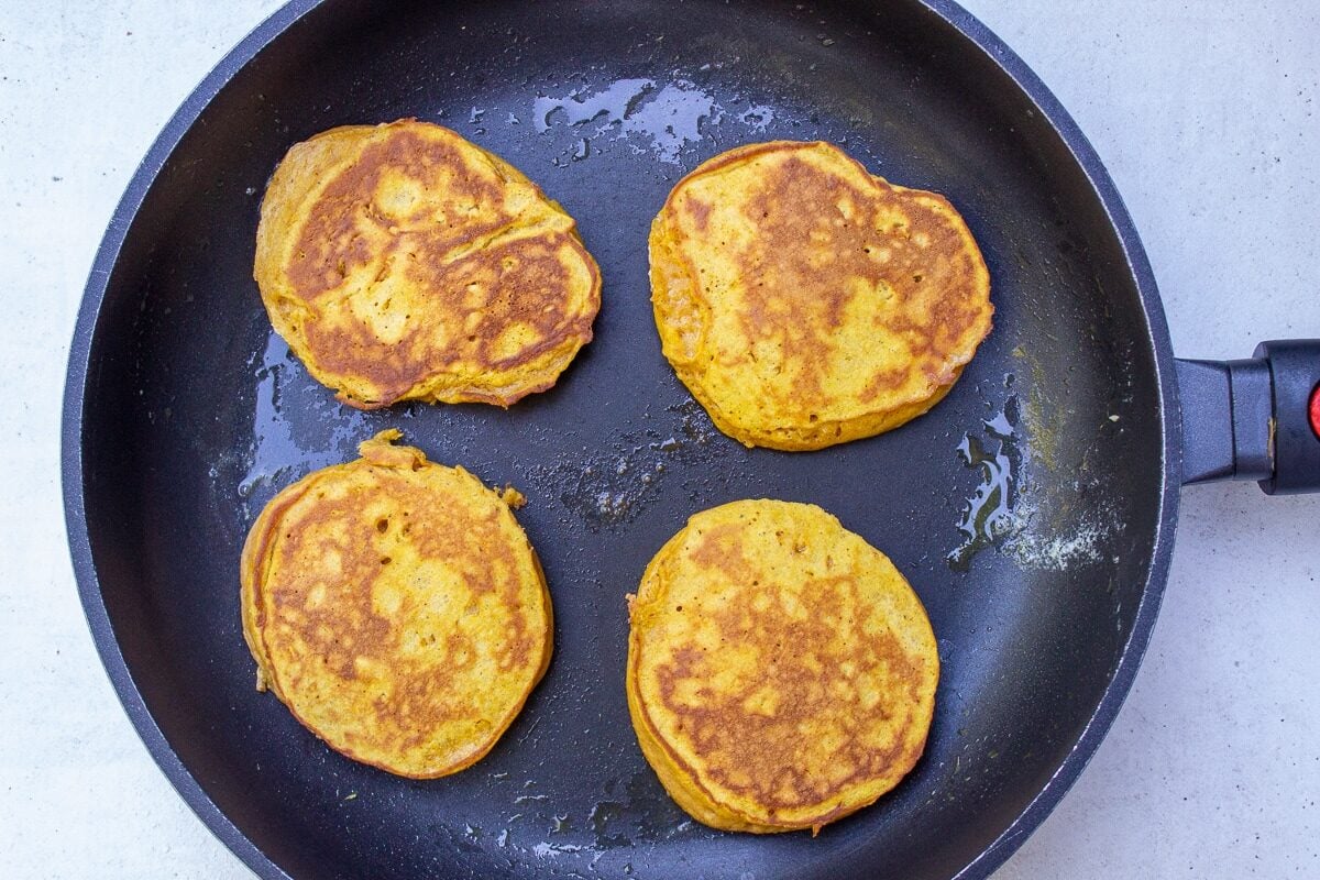 pumpkin pancakes in pan