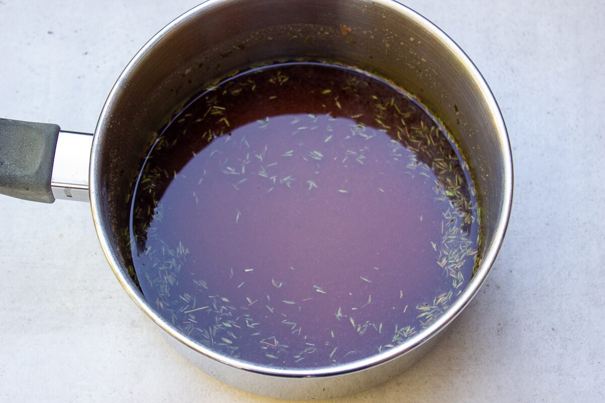 broth added to make gravy in pot