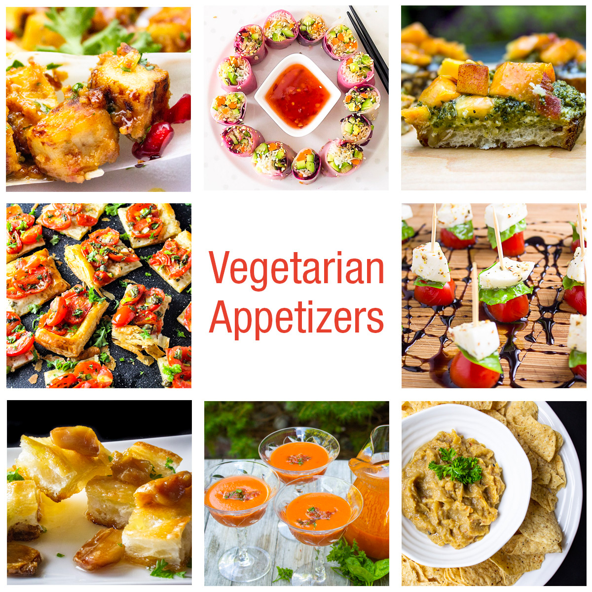 collage of vegetarian appetizers.