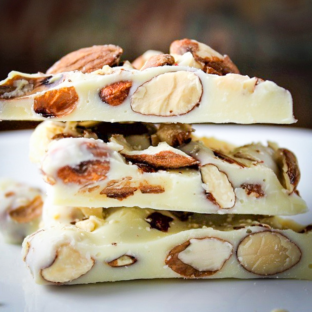 white chocolate bark with almonds on plate 1