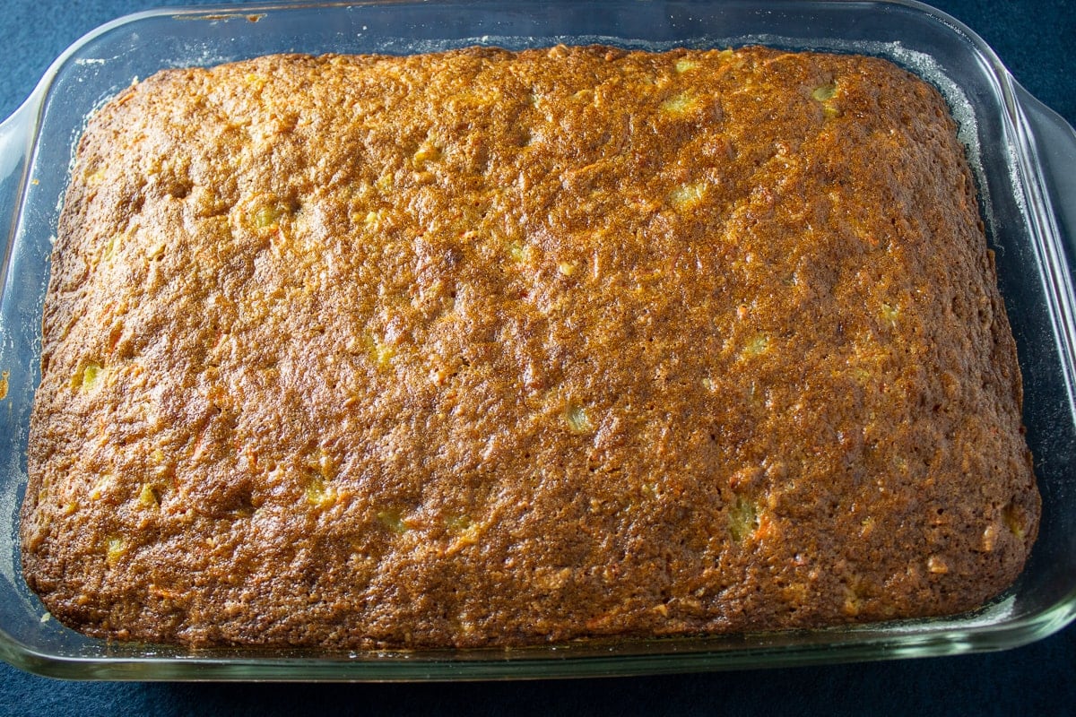 baked carrot and pineapple cake in pan