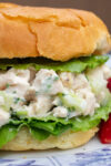 chicken salad sandwich on plate p