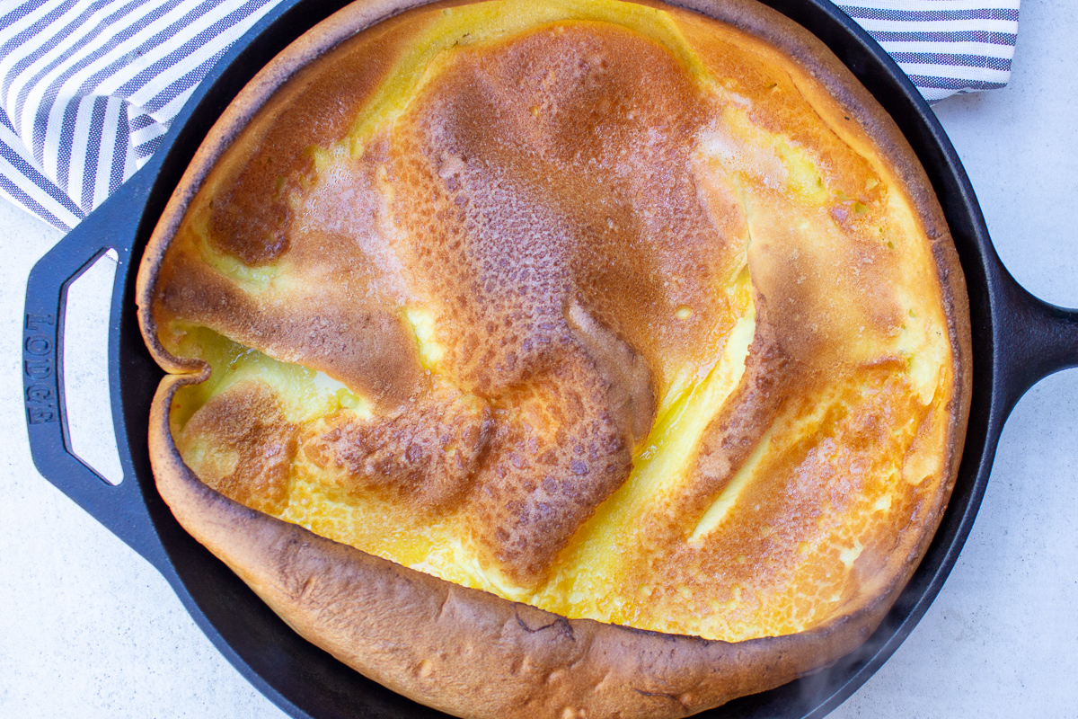 dutch pancaked puffed right out of oven in skillet