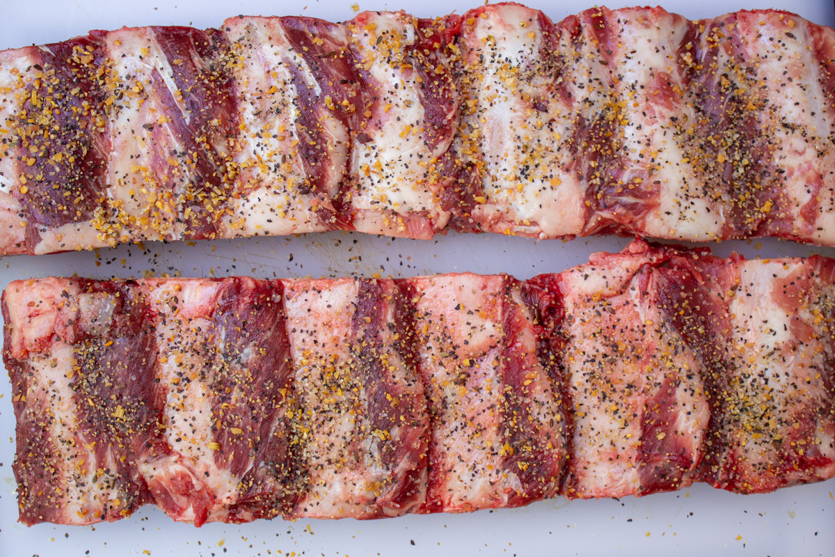 seasoned raw rack of beef ribs