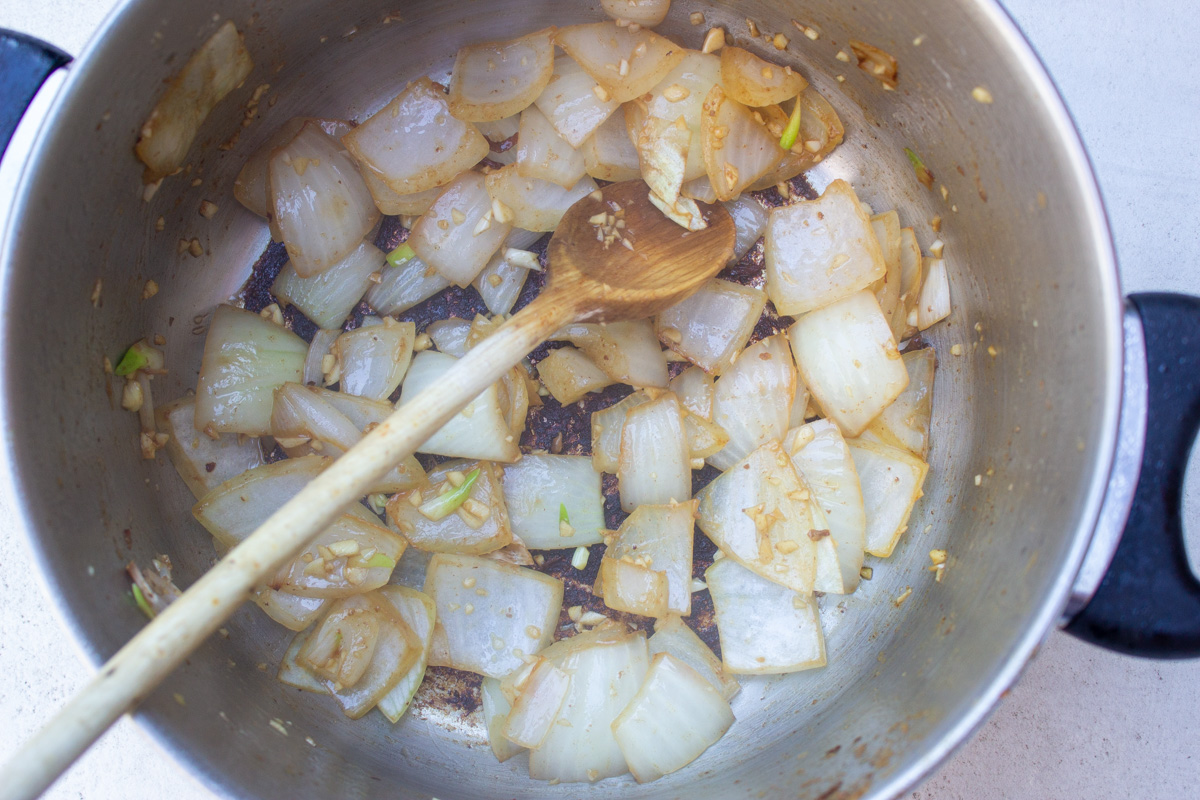 cooked onions in pot